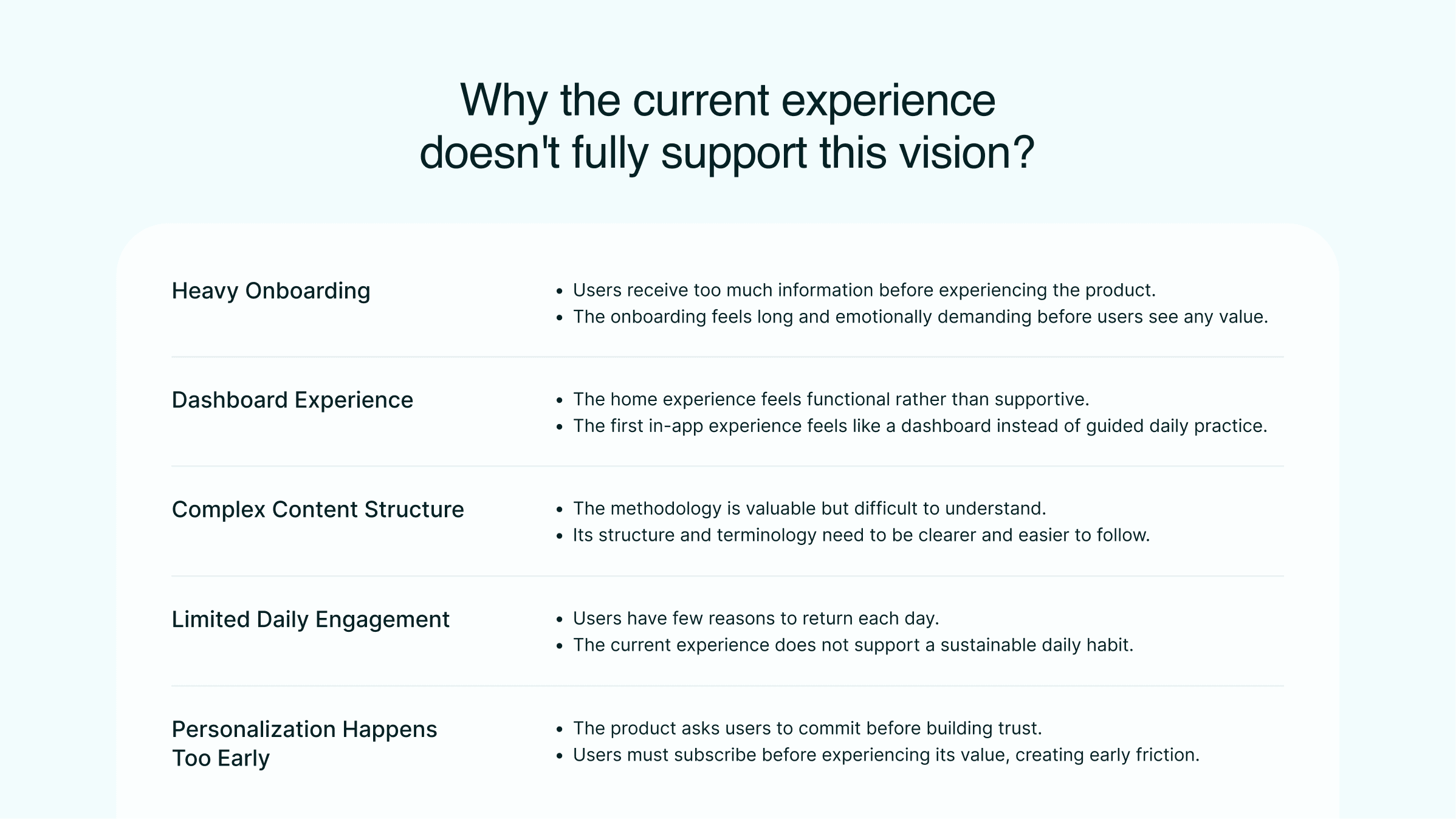 Why the current experience doesn't fully support the vision