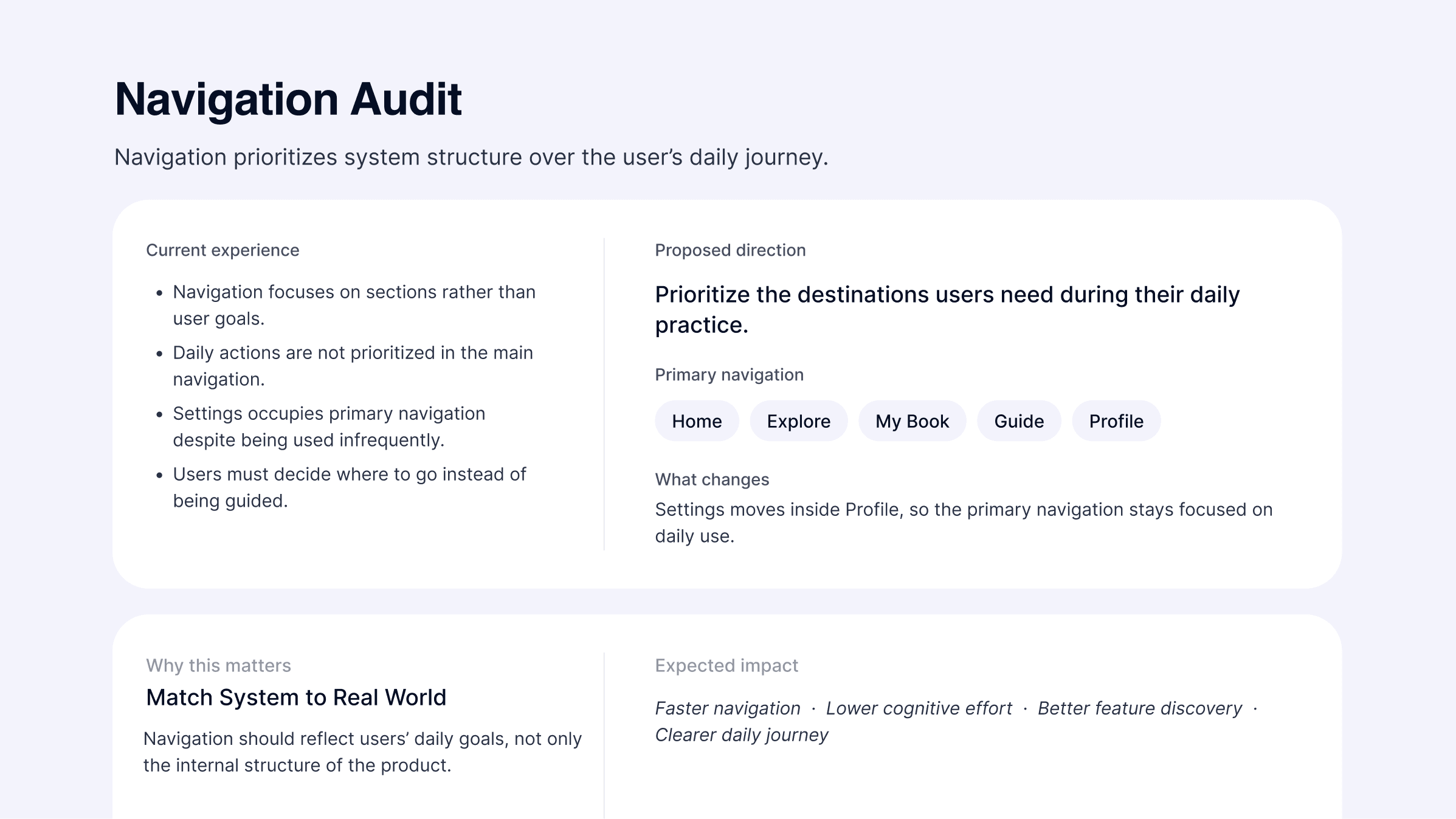 Navigation audit · current experience and proposed direction