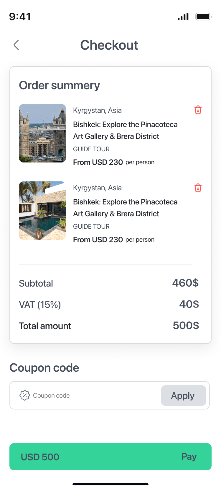 ViaKonnect checkout screen