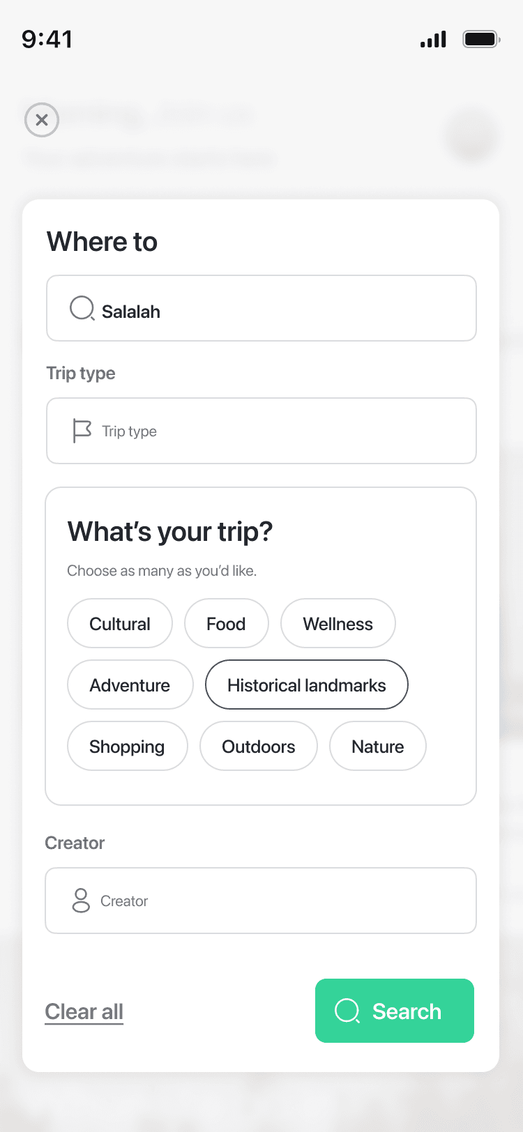 ViaKonnect search filter screen