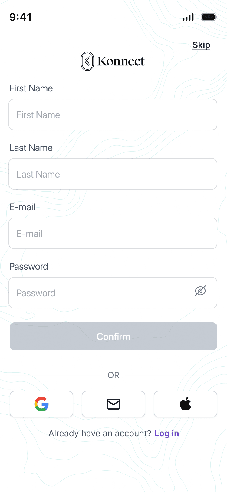 ViaKonnect sign-up screen